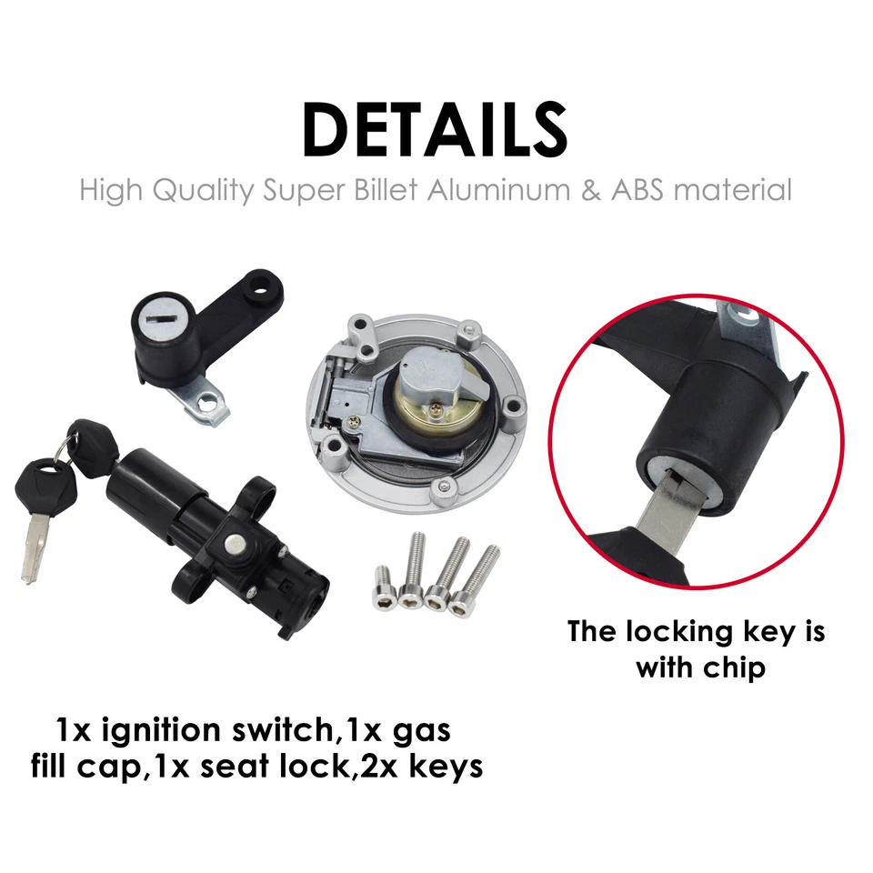 Juego de llaves de bloqueo de asiento para Yamaha YZF-R25 R3 2015-2019 interruptor de encendido tapa de gas combustible Foto 3 de 4