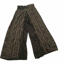 Wide Leg Pants Small Medium Rayon Green Paisley Beach Resort Festival Hippie