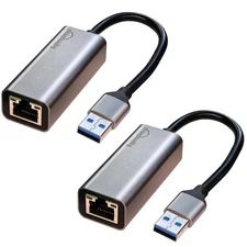 2-Pack USB A to RJ45 Gigabit Ethernet Network Adapter 1000Mbps Black