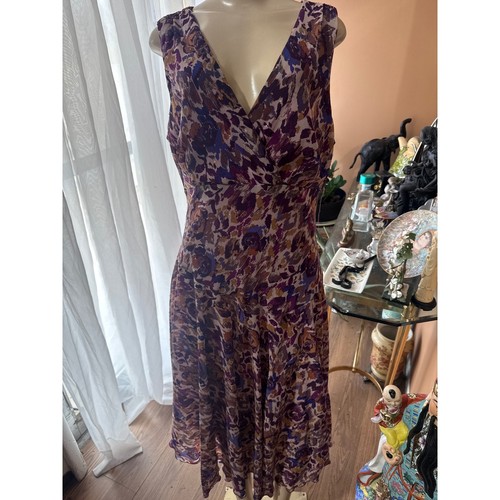 Rabbit Rabbit Rabbit Designs Purple Abstract Floral Metallic V-Neck Dress 16