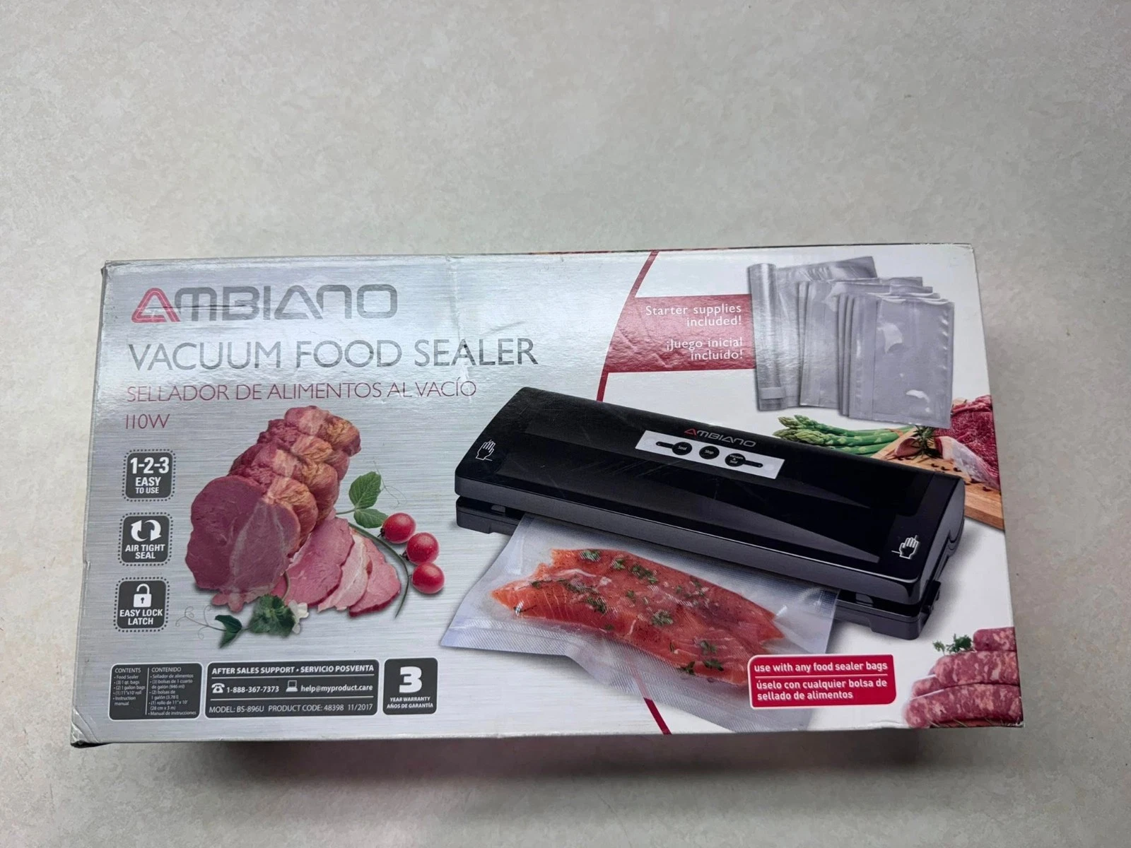 Ambiano Vacuum Food Sealer Black 110W BS-896U Open Box New Starter Bags Manual