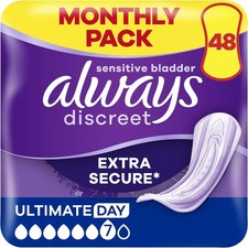 Image of Always Discreet Incontinence Pads Women, Ultimate Day Extra Secure Pads 48Pack