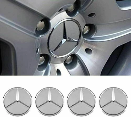 4 x 75mm/2.95in Chrome Emblem Logo For Mercedes Benz C E S Wheel Center Hub Caps - Imagem 2 de 4