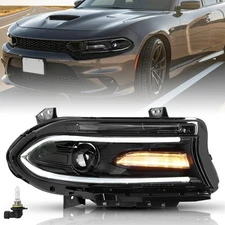 Passenger Side For 2015-2022 Dodge Charger Halogen W/LED DRL Projector Headlight