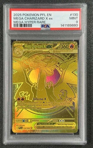 MEGA CHARIZARD X EX PSA 9 2025 POKEMON PHANTASMAL FLAMES #130/094 HYPER RARE 880