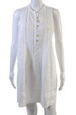 Quince Womens Linen Sleeveless Pleated Shift Dress White Size XS
