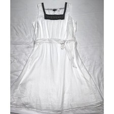 Talbots Dress Size 10 White Embroidered Cotton Gauze Tie Belt Square Neck NWT