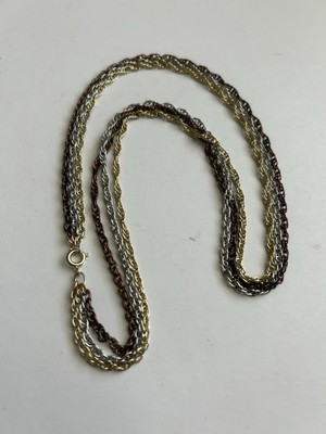 Tri Tone 3 Strand Twisted Chain 18  Necklace - Gold, Silver, Bronze Tones