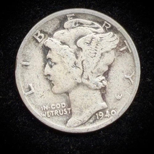 90% Silver - 1940 Mercury Dime Circulated Junk Silver US Coin - A1-17