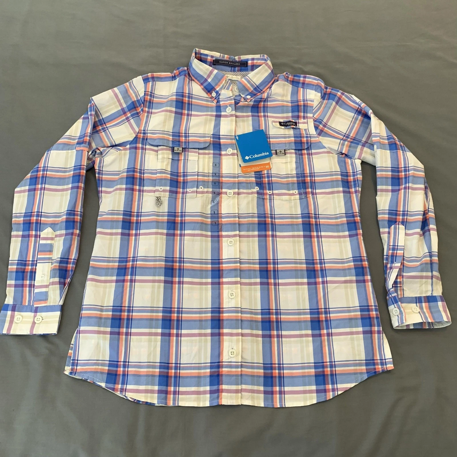 Columbia PFG Super Bahama Shirt Mens Small Multicolor Plaid Long Sleeve UPF 30
