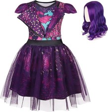 Disney Descendants Mal Costume Dress w/ Wig Girls 7-8 Halloween Cosplay