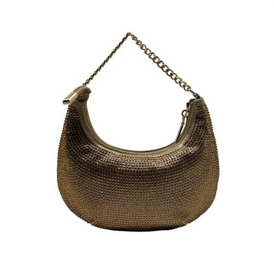 Nina Gold Crystal Crescent Moon Crossbody Bag
