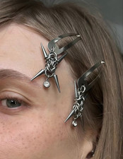 Punk Spiked Chain Hair Clip Stainless Steel Rivet Barrettes Alt Gothic Hair Pin