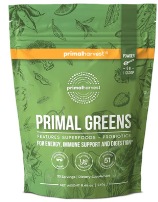 Primal Harvest Super Greens Powder 30Sv Probiotics Energy Blend