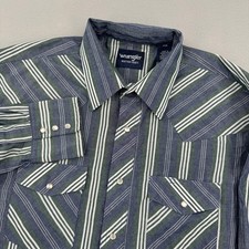 Wrangler Pearl Snap Western Shirt Mens XL 17x35 Striped Blue/Green Long Sleeve