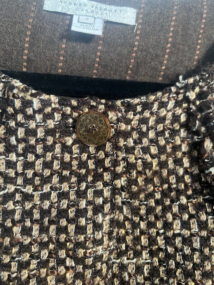 Audrey Talbott Carmel Tweed Jacket 8 Raw Seam Chocolate Brown Lined Old Money View 2
