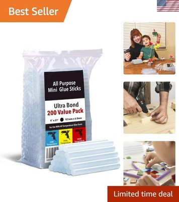 Mini Hot Glue Sticks - 4 in x 0.27 in, Pack of 200 - Universal Fit Glue Gun S...