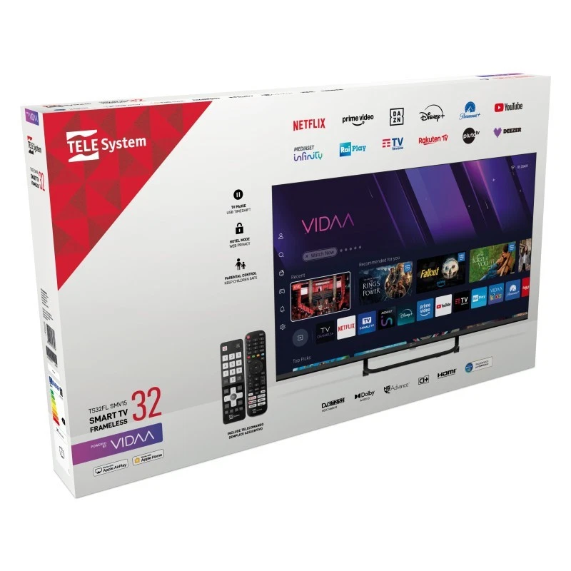 SMART TV 32" FRAMELESS HD READY POWERED BY VIDAA - TS32FLSMV15 - TELE SYSTEM - Immagine 2 di 4