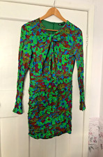Zara green blue red, long sleeve, ruched, mini dress, long sleeves, size 10