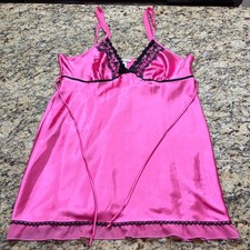 Linea Donatella Hot Pink Satin Lace Trim Chemise Nightgown XL Womens