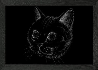 Niedliches Gesicht Katze Zeichnung Gerahmtes Wandbild Poster Leinwanddruck Bild