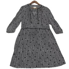 Anthropologie MAEVE Herringbone Dot Print GALEN DRESS Black Chevron Tie-Neck S