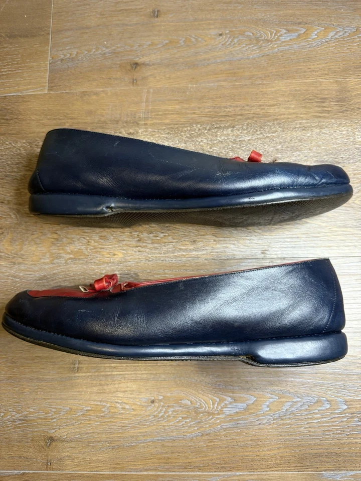 ZAPATOS BELGAS Mocasín Midinette Talla 8 Hecho en Bélgica Azul Marino Rojo Foto 2 de 4