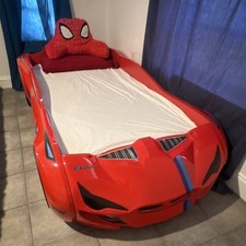 Red Sports Car Twin Plastic Bed Frame with Spider-Man Pillow