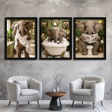 Elephant Bathroom Wall Art Set of 3 Funny Elephant Prints Animal Bathroom Decor