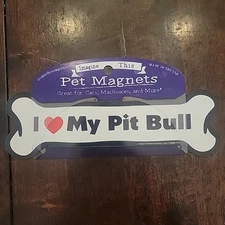I Love My Pitbull Dog Bone Car Magnet - 2x7 Dog Bone Auto Truck Decal Magnet
