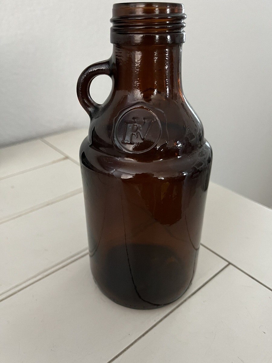 ★87MM★ Mmlg BIRDPIT WARM HEART HFT AMBER BROWN Vintage Amber Brown FV Bottle Jug 7