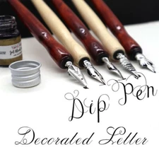 5PC Pen Nibs Calligraphy Writing Cartoon Comic Drawing Dip Wood Holder Supplies