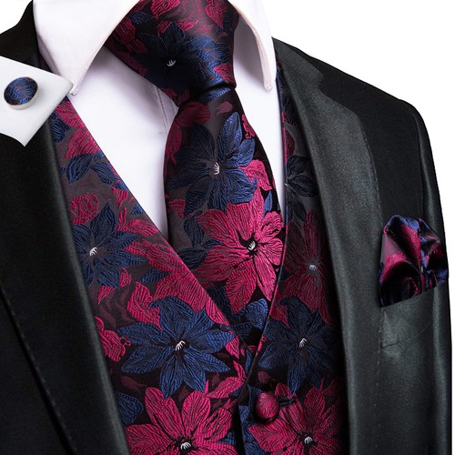 NEW Men's Paisley Design Dress Vest and Neck Tie Hankie Set For Suit or Tuxedo - Picture 50 of 151
