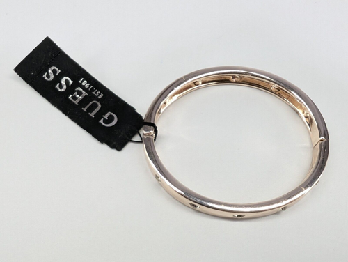 Guess Rose Gold Tone Clear Sparkly Rhinestone Hinged Bangle Bracelet 1/4" Wide - Picture 4 of 5