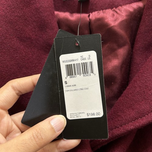 Guess Coat Womens Small Burgungy Single Breasted Belted Lined Zip Sleeves Snap - Picture 4 of 18