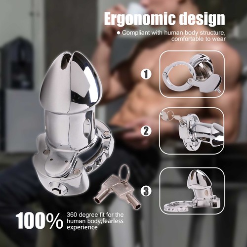 Metall Keuschheitskäfig Peniskäfig Ring Abschließbare Chastity Cage Männer BDSM - Bild 4 von 24