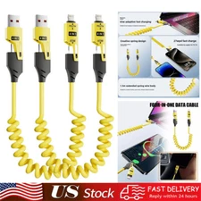 5ft 4-in-1 Spring Extension Data Cable Portable Telescopic Charging Cord For All
