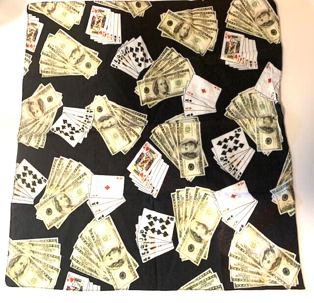 Bandana-Headband-Neck Scarf-Wrist tie 100 dollar & Gambling Cards print vtg