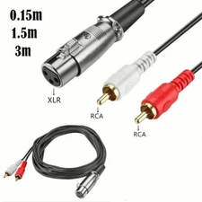 XLR 3Pin Female to 2 RCA Male Patch Cable Splitter Shielded Stereo audio speaker