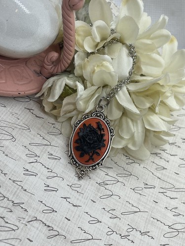 Silver Black Red Gothic Dead Rose Heart Wedding Jewelry Birthday necklace Cameo - Picture 5 of 13