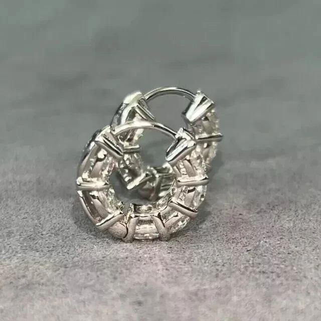 Women 2CT Round Cut Moissanite Huggie Hoop Earrings Real 925 Sterling Silver - Image 4 of 4