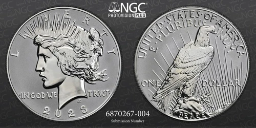 2023 S Peace Dollar, From Two-Coin Reverse Proof Set, NGC PF 69