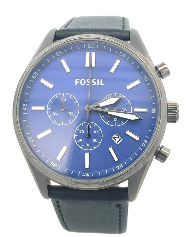 Fossil BQ2072 Blue Dial Black Leather's Chronograph Men's Watch