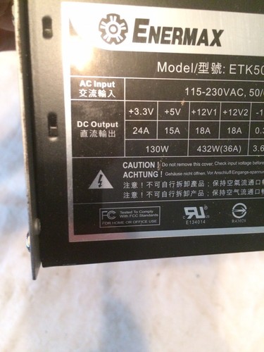 (UNTESTED) ENERMAX TOMAHAWK ETK500AWT & Wiring 500 WATT Total Power - Free Ship - Picture 5 of 16