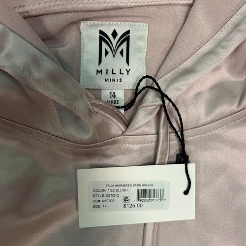 NEW! Milly Minis Youth Girl Size 14 Boutique Hammered Satin Hoodie Dress - Picture 2 of 3