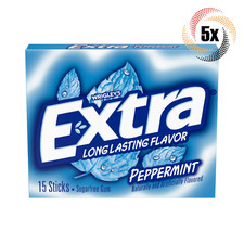 5x Packs Wrigley's Extra Peppermint Gum  15 Sticks Per Pack  Sugar Free