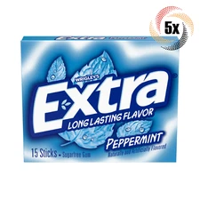 5x Packs Wrigley's Extra Peppermint Gum | 15 Sticks Per Pack | Sugar Free