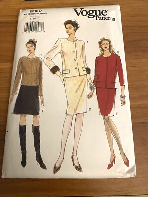 Vogue Sewing Pattern 9360 Sz 8-12 Uncut Jacket Skirt Variations 1995