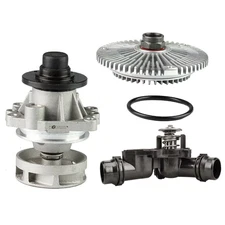 For BMW E46 E39 E38 Water Pump + Fan Clutch + Thermostat Assembly New 3PCS