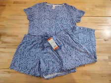 Lucky Brand Ladies' 3 Piece Button Front Pajama Lounge Set Blue Size 2XL
